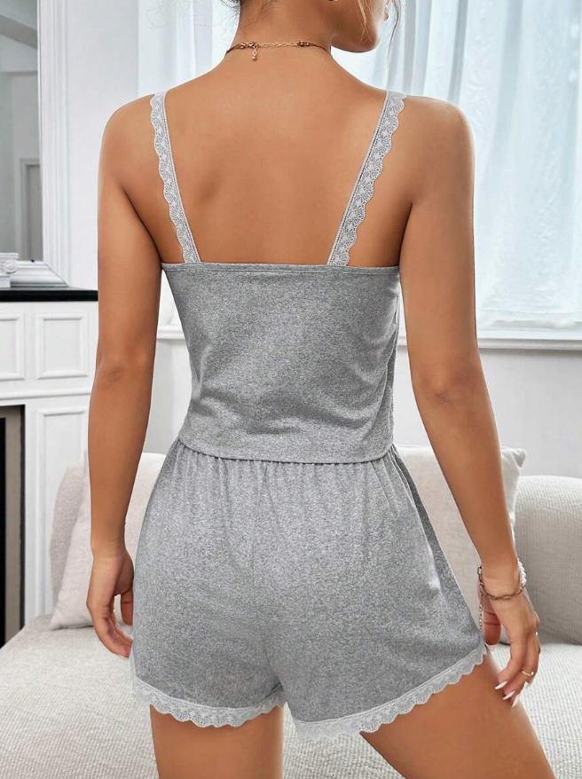 Soft Gray Lace Pajama Set