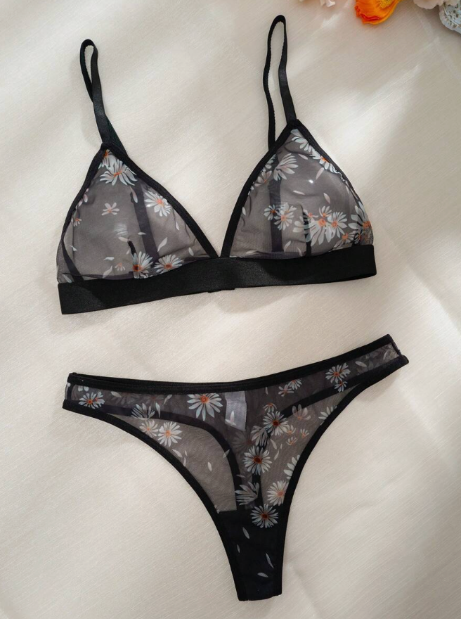 Animal Print Mesh Bra & Panty Set