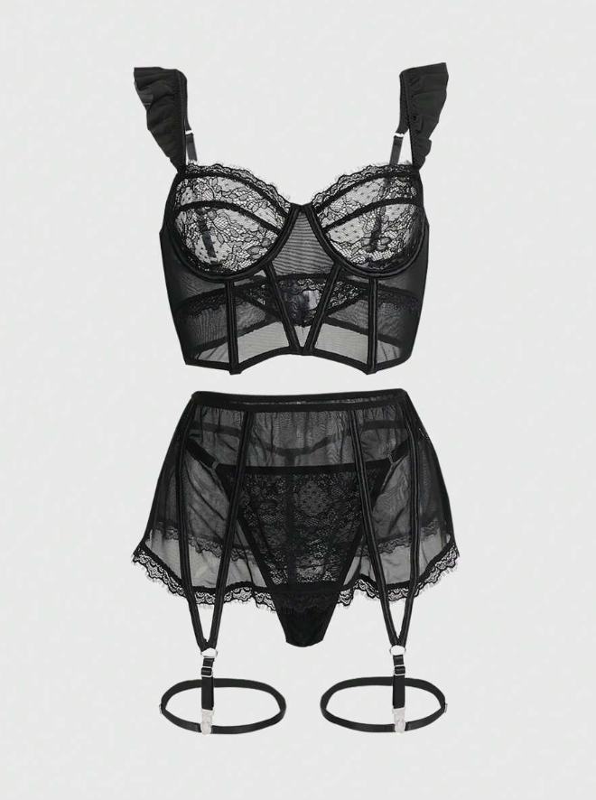 Rio Noir Lace Bustier & Garter Set