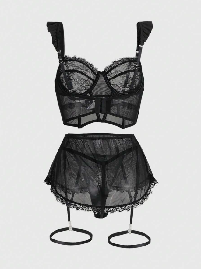 Rio Noir Lace Bustier & Garter Set