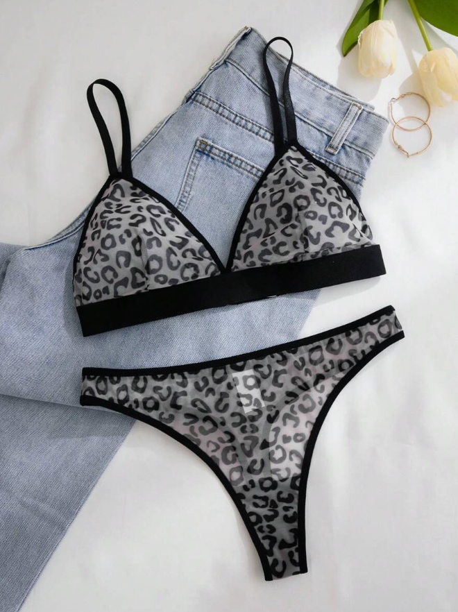 Animal Print Mesh Bra & Panty Set